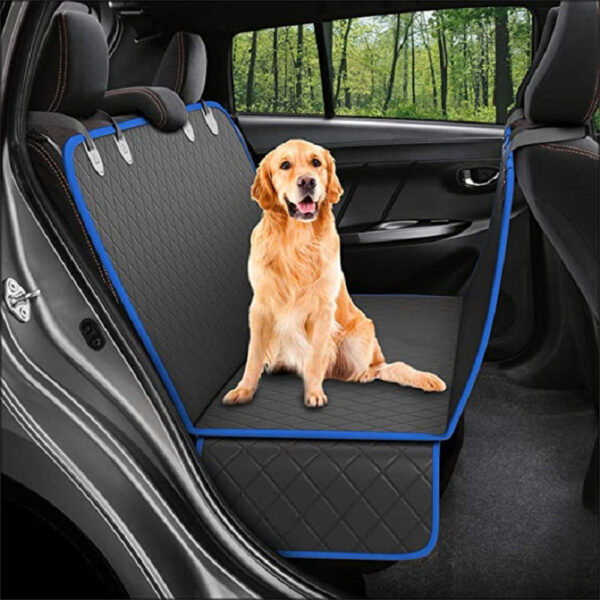 Dog Car Seat Cover with Mesh Window – Waterproof Rear Back Seat Protector Hammock with Zipper & Storage Pocket for Travel
